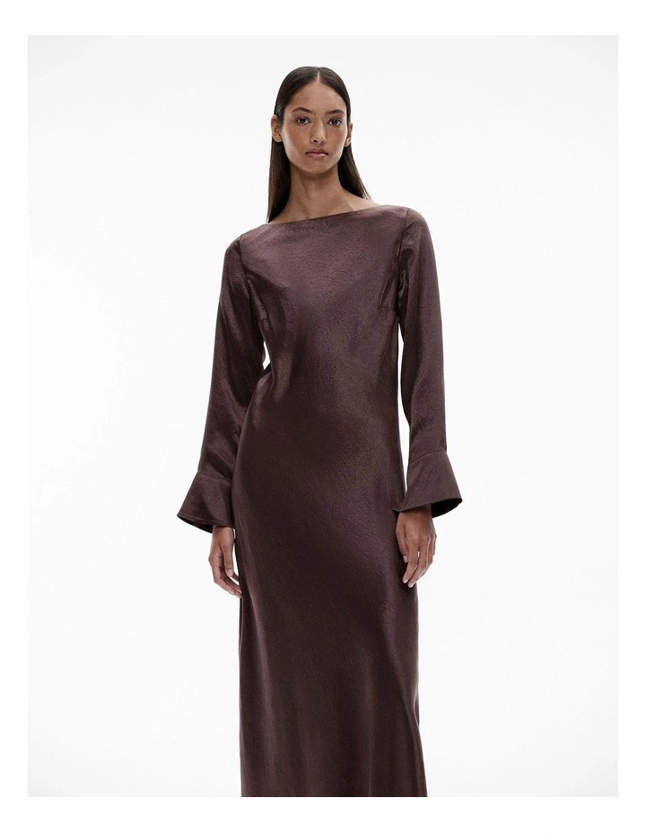 Acetate Long Sleeve Midi Dress in Raisin