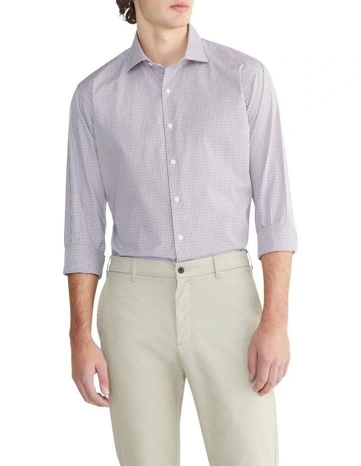 Tailored Mini Check Long Sleeves Shirt in Red