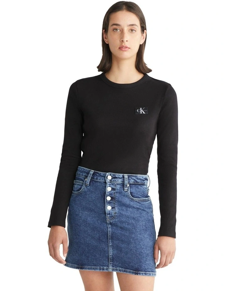 Woven Label Rib Long Sleeve