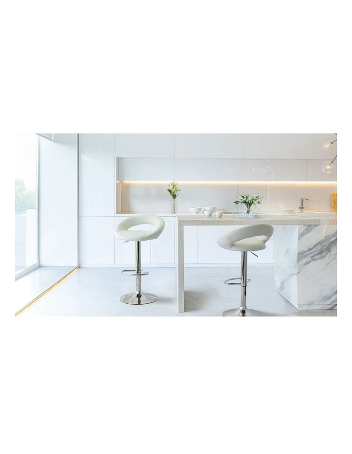 Curve Leather Barstools 78-99cm Set of 2 in White