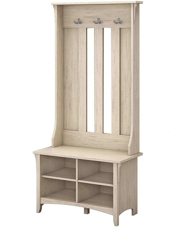 Salinas Shoe Bench with Hall Tree in Antique White