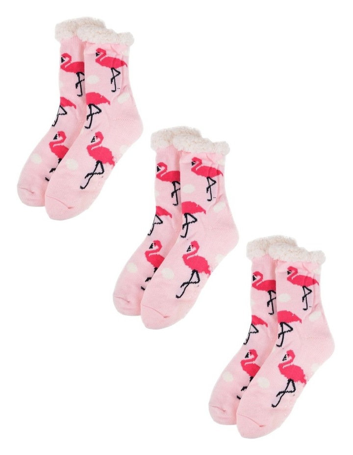 Thick Fur Bed Socks 3 Pairs in Flamingo