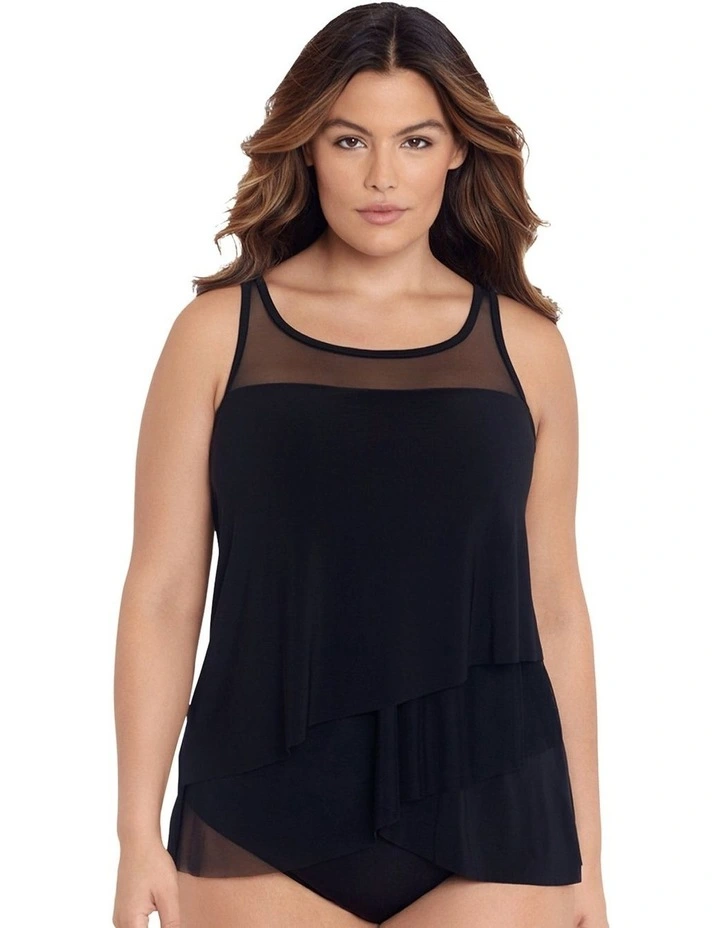 Illusionists Mirage Floaty Layered Tankini Top PLUS in Black