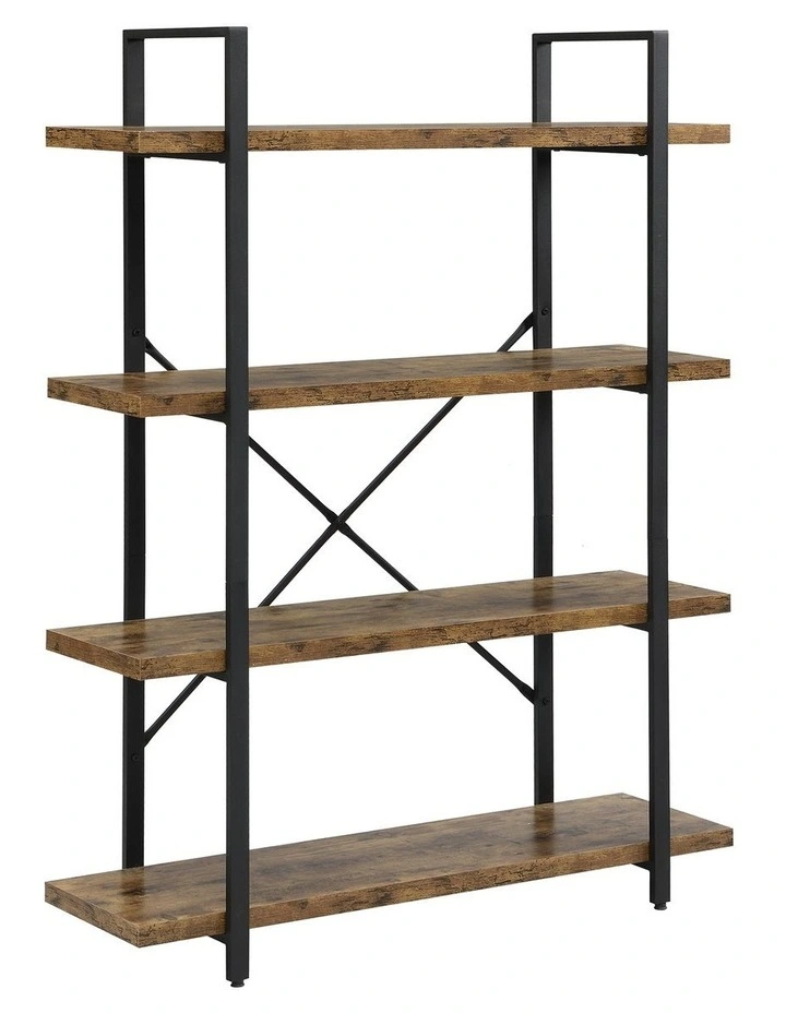 4 Tier Industrial Style Bookshelf in Dark Brown