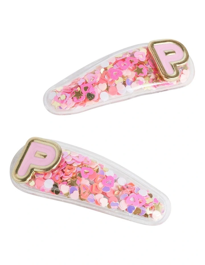 Initial "P" Confetti Snap Clips in Multi