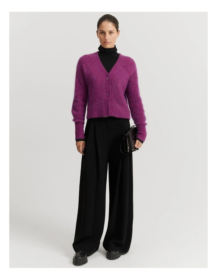Brushed Crop Cardigan in Boysenberry