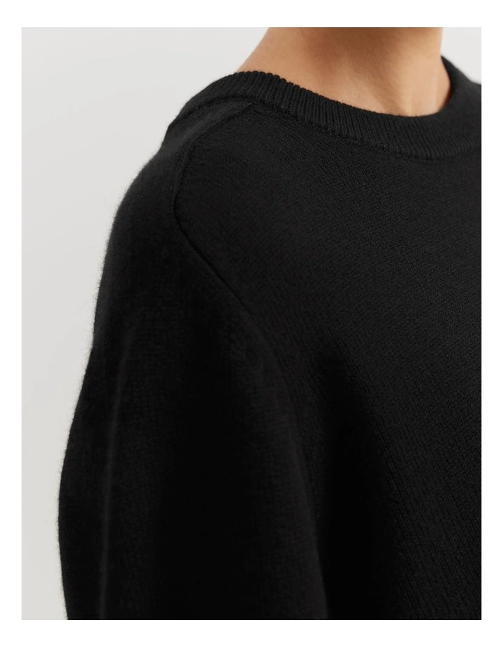 Organically Grown Cotton Blend Crop Crew Neck Knit in Black