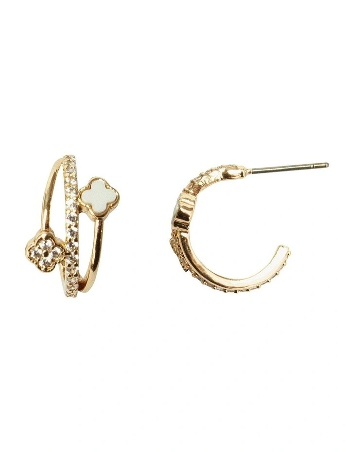 Clover Spray Hoop Earring in White