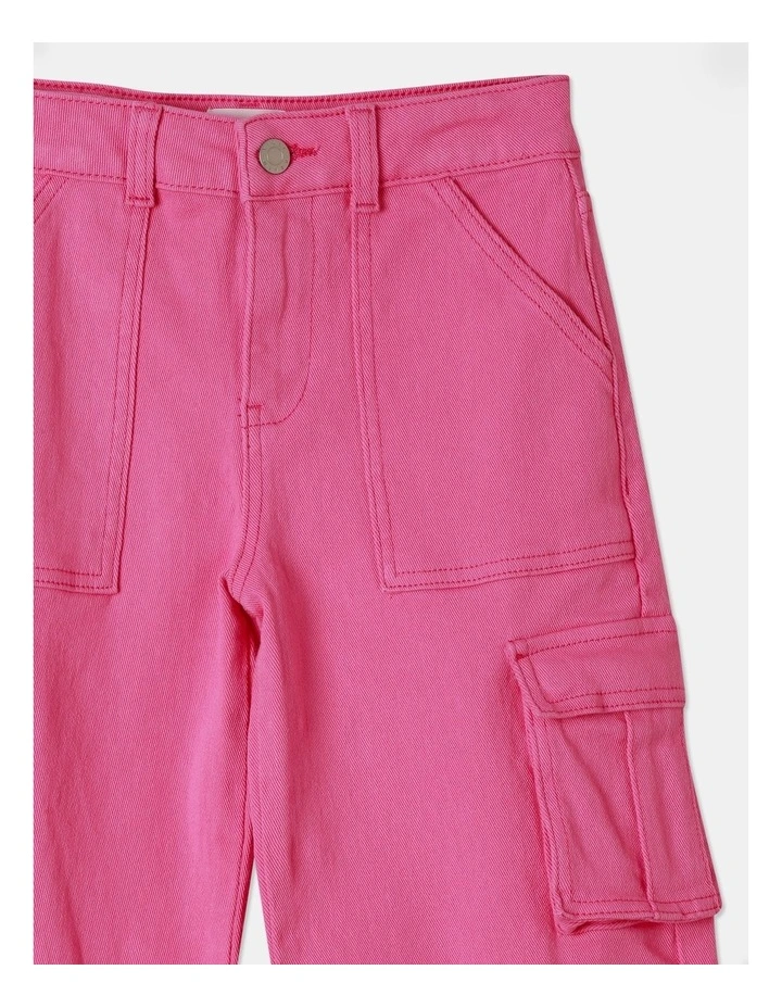 Mid Rise Cargo Jean in Pink