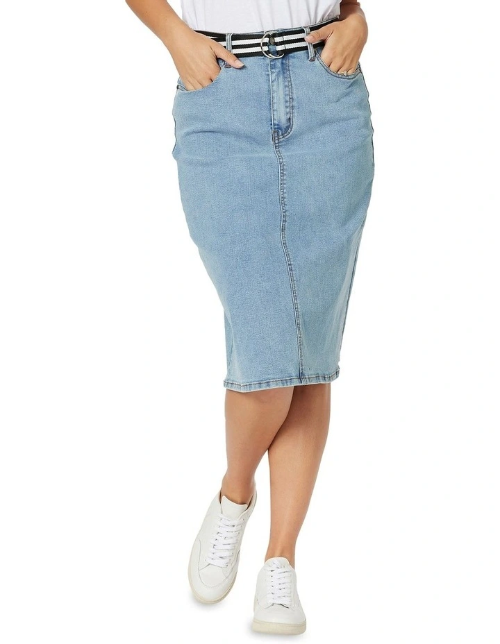 Stretch Denim Pencil Skirt in Blue