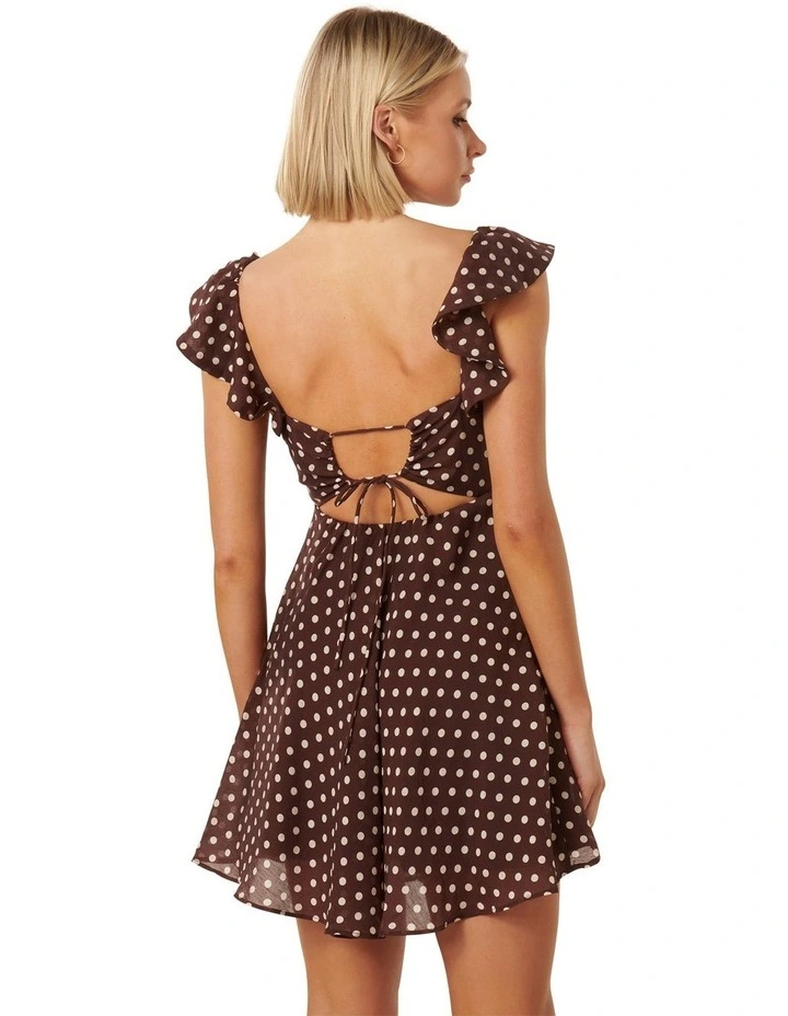 Keeva Flutter Sleeve Mini Dress in Brown