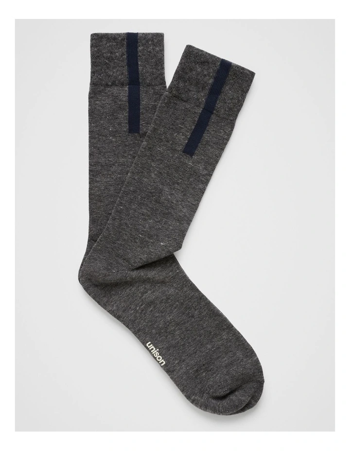 Vertical Block Stipe Crew Sock in Charcoal