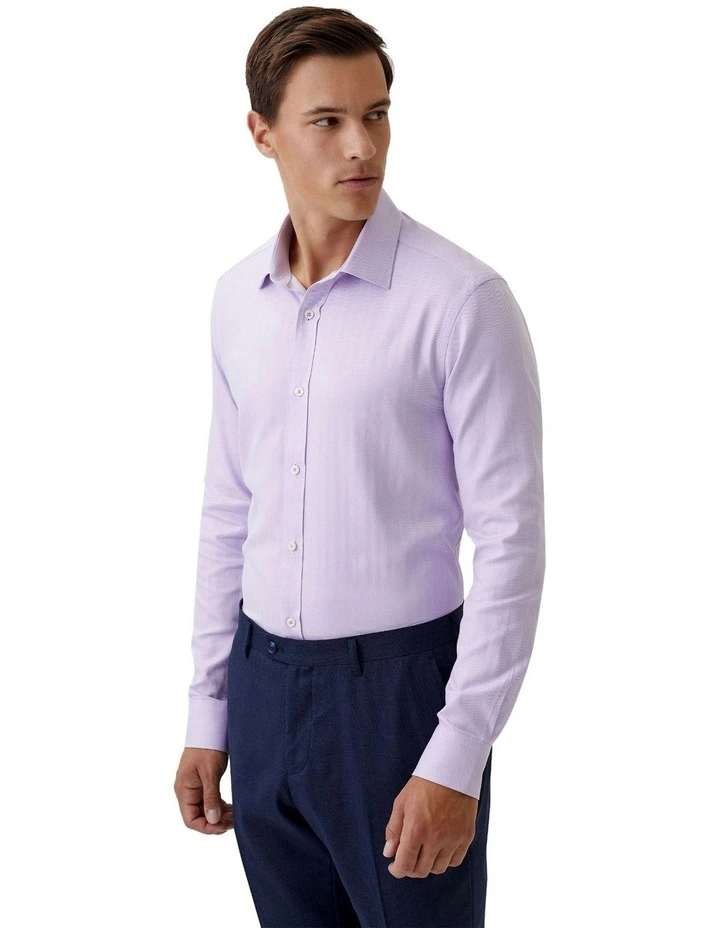 Beckton Herringbone Cotton Shirt in Lilac