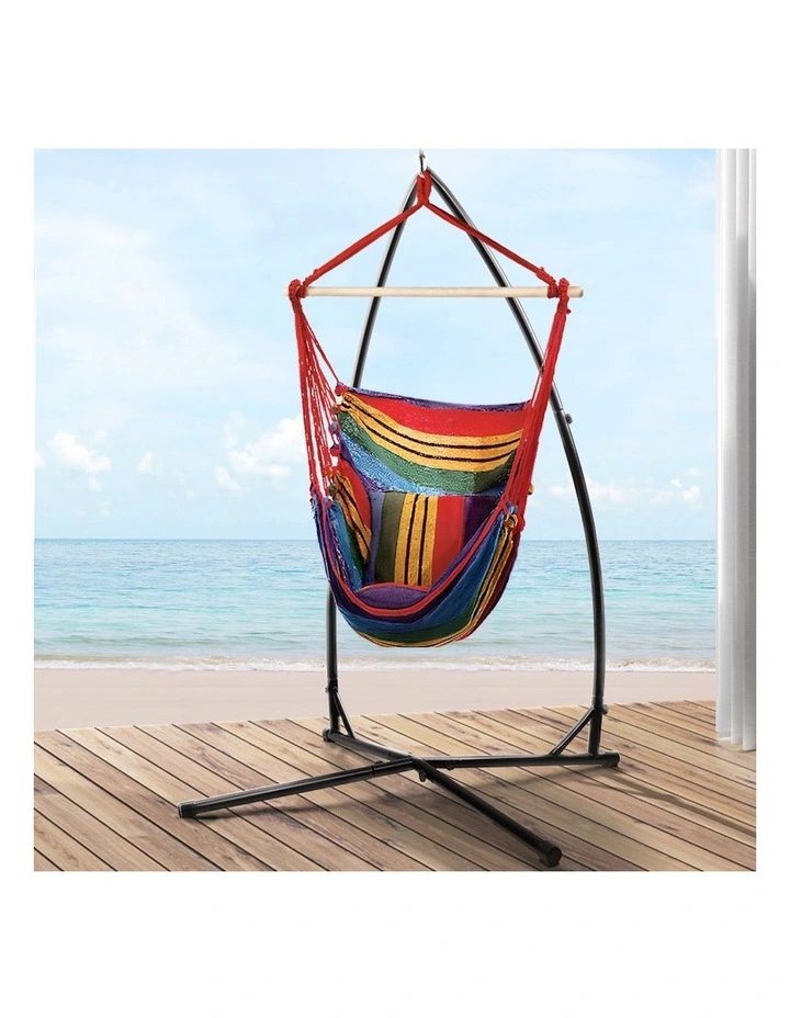 Hammock Camping Hanging Chair With Steel Stand in Rainbow