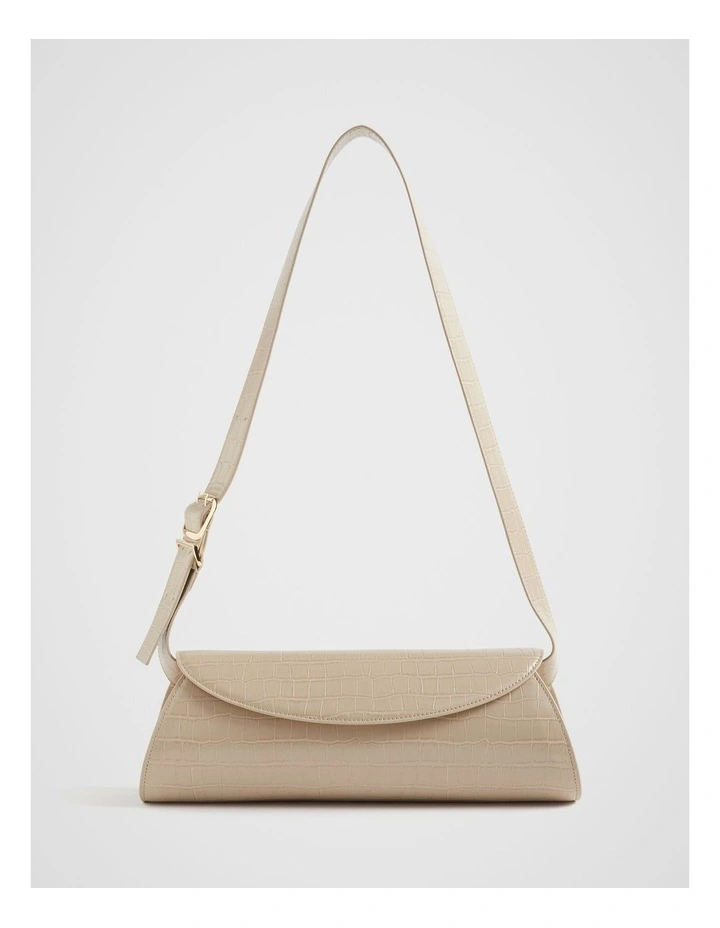 Structured Shoulder Bag in Champagne Beige Croc
