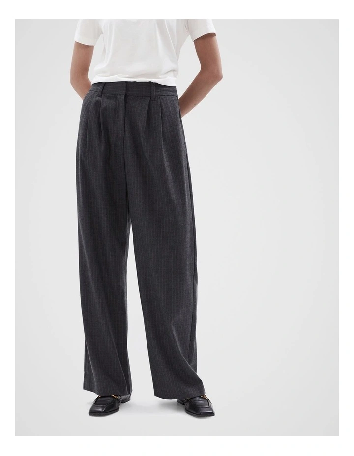 Pinstripe Tailored Wide Leg Pant in Charcoal