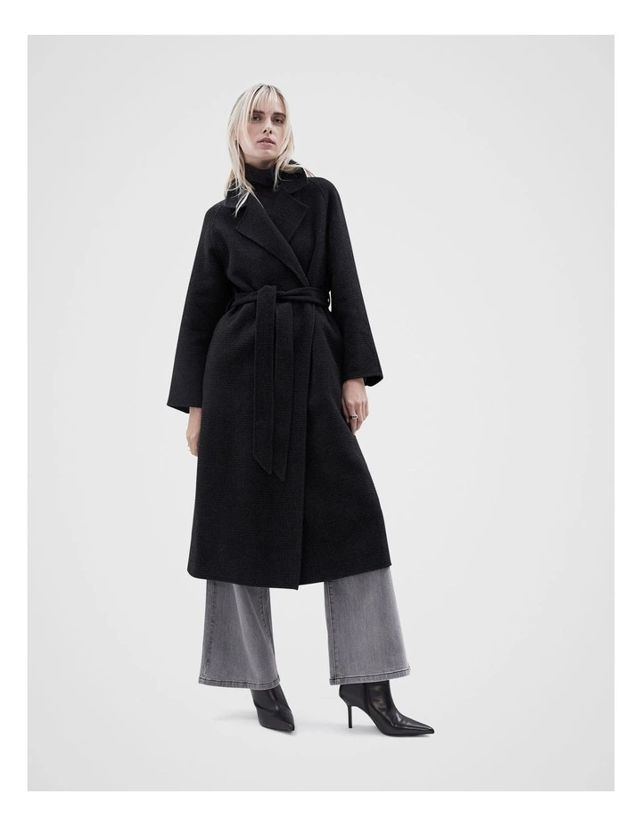Check Wrap Coat in Black