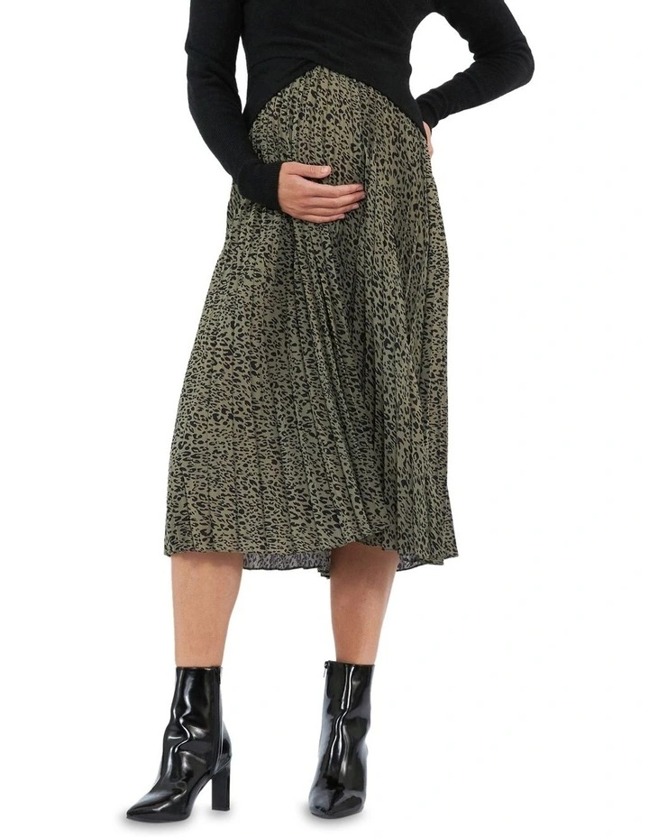 Cleo Pleat Skirt in Khaki/Black