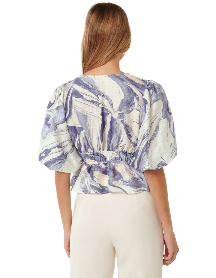 Paula Ruched Waist Top in Blue