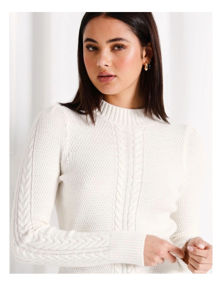 Organic Cotton Blend Braid Detail Knit Jumper in Stone
