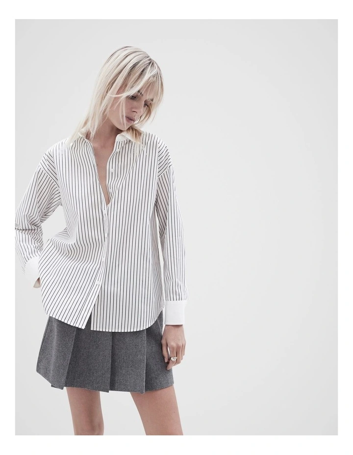 Contrast Stripe Collared Shirt in Black/White