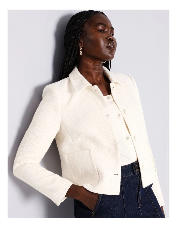 Cropped Boucle Jacket in Ecru