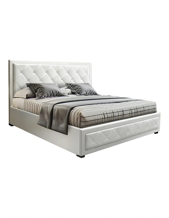 Tiyo Gas Lift Queen Size Bed Frame in White
