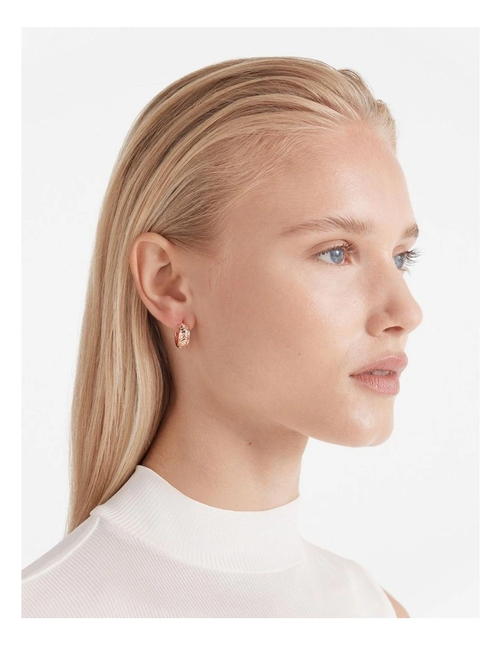 Tracked Huggie Hoop Earrings in Rose Gold