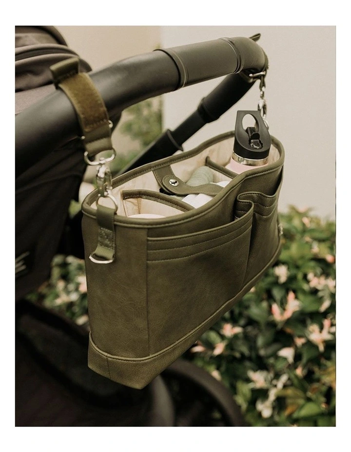 Signature Vegan Leather Pram Caddy in Olive