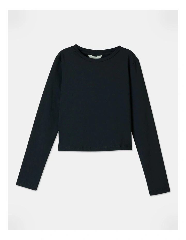 Long Sleeve Soft Lounge Fitted Tee in Steel Blue