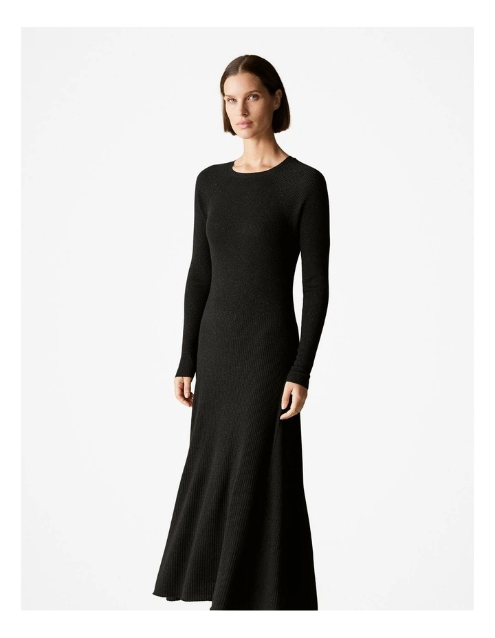 Merino Metallic Rib Dress in Black