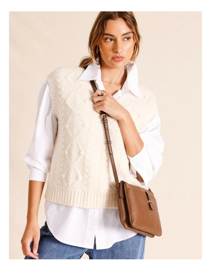 Lara Tan Zip Top Crossbody Bag