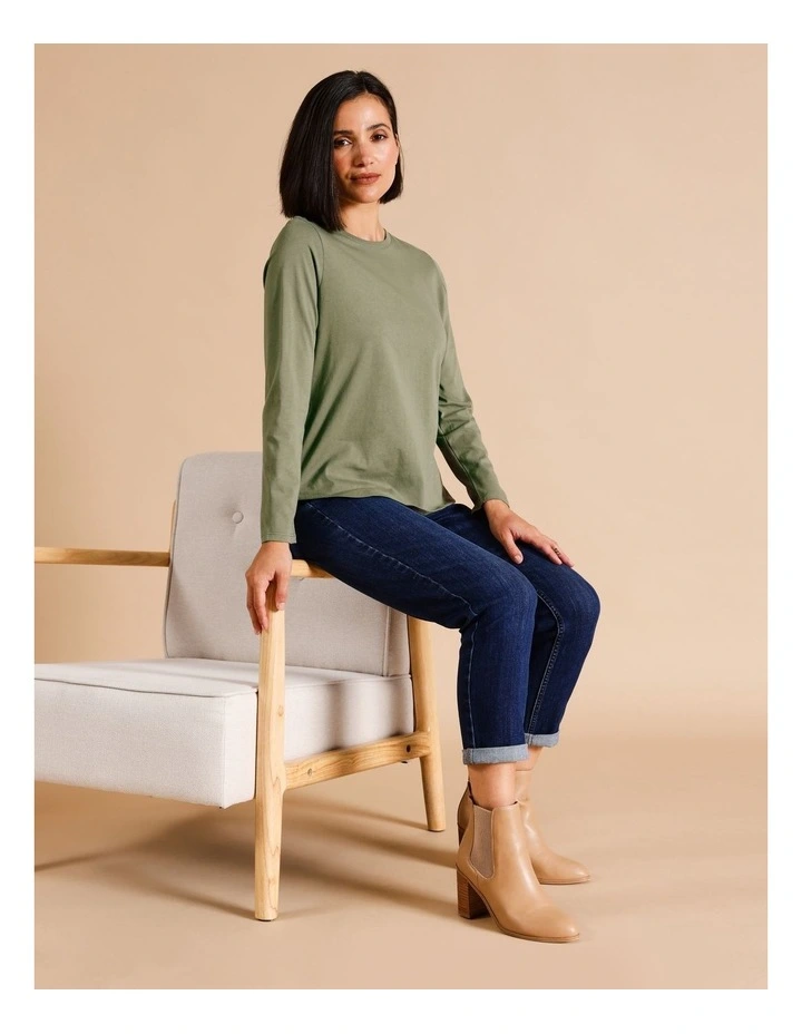 Organic Cotton Wardrobe Staple Long Sleeve Tee In Khaki