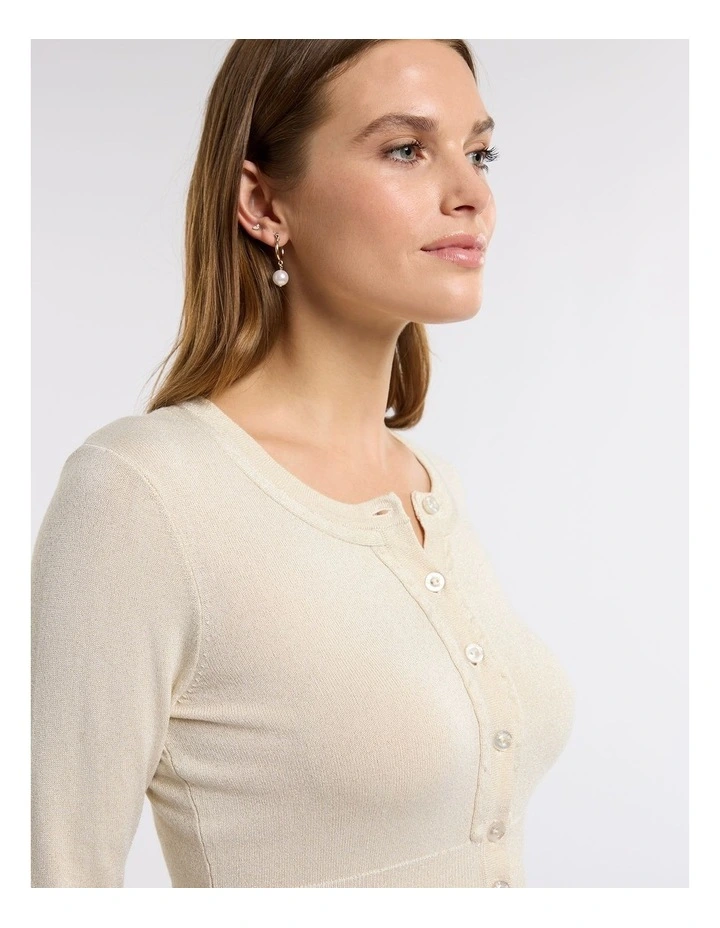 Chessie Shimmer Long Sleeve Cardi in Cream