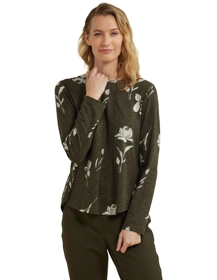 Botanic Print Tee in Figleaf