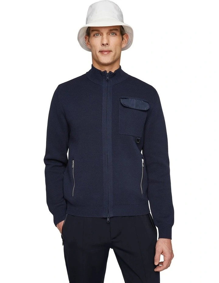 Full Zip Cotton Cardigan in Navy