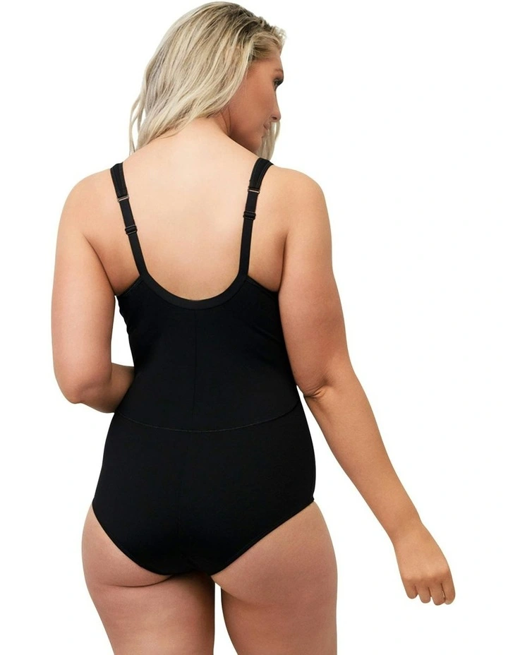 Wirefree Opaque Shaping Bodysuit With Mesh in Black