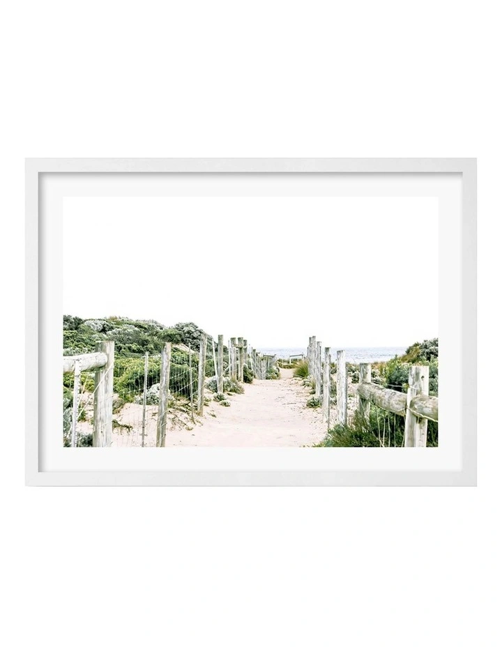 Australian Made Sandy Path 1 Art Print A3 in White Frame