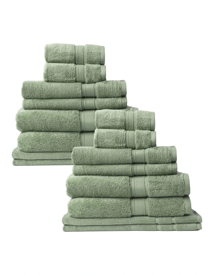 Zero Twist Luxury Plush Cotton Towel Set 16 Piece in Sage Green