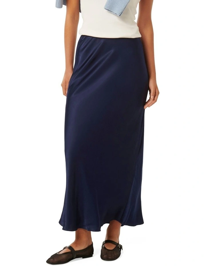 Prue Satin Bias Midaxi Skirt in Blue