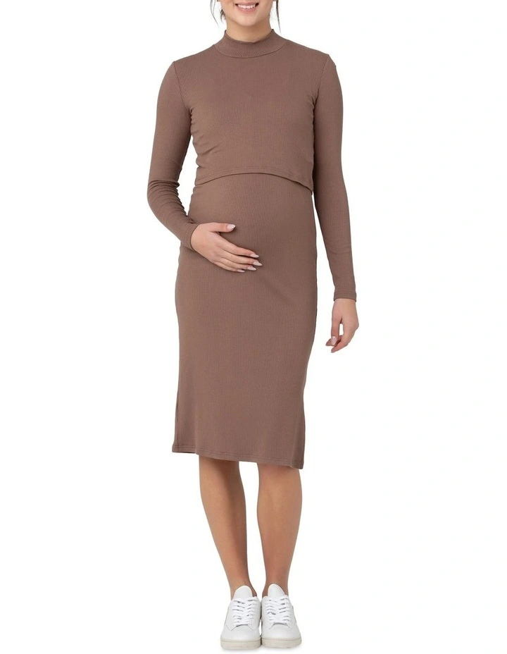 Ruby Rib Nursing Dress in Mocha