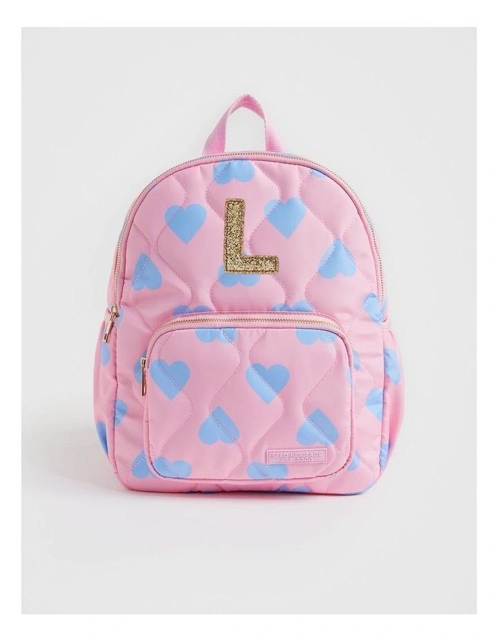 Quilted Initial "L" Backpack in Pink