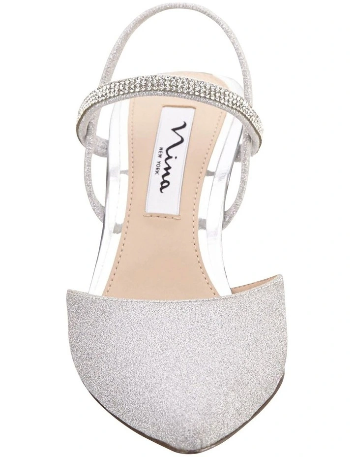 Billie Heeled Shoes in Silver Vinyl Glitter