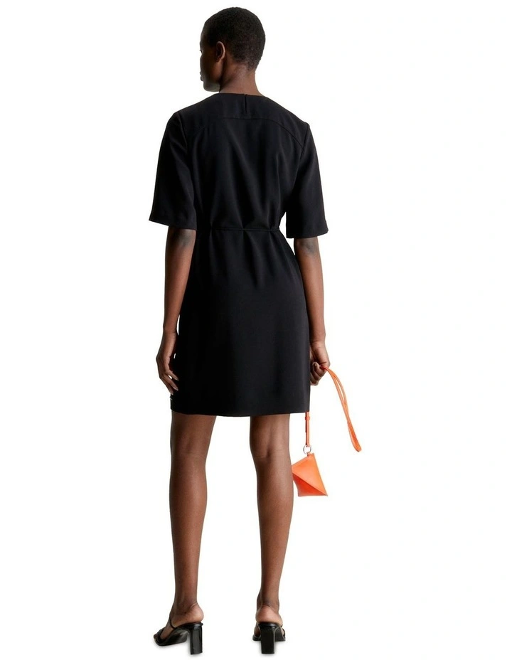 Structure Twill Mini Shift Dress in Black