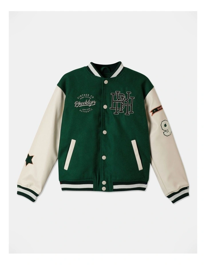 Felt/ PU Bomber Jacket in Green