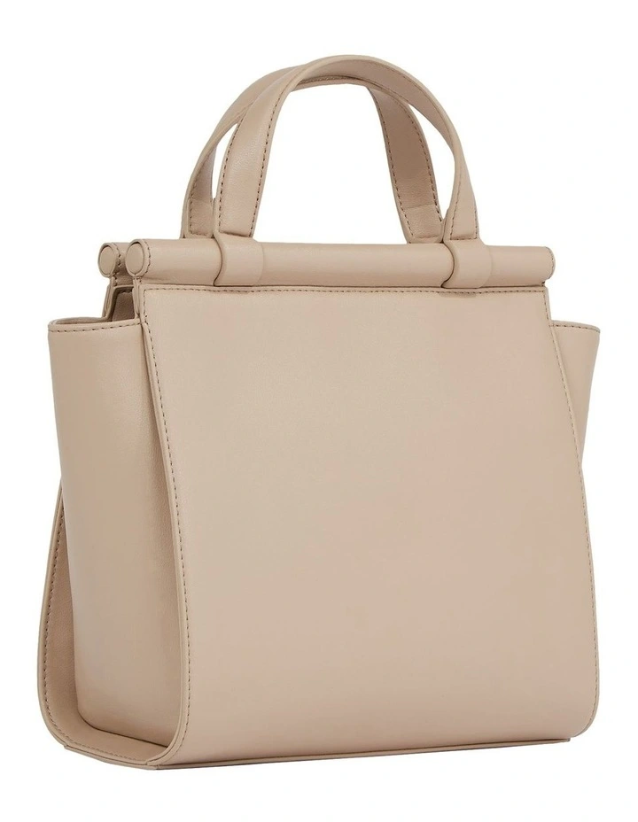 Reversible Monogram Plaque Small Tote in Beige