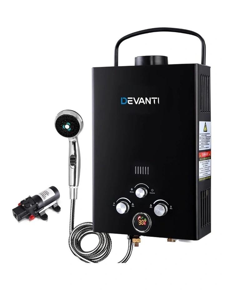 Outdoor Camping Gas Hot Water Heater Portable Shower GWH-LPG-8L-SW-BK-DI-PUMP