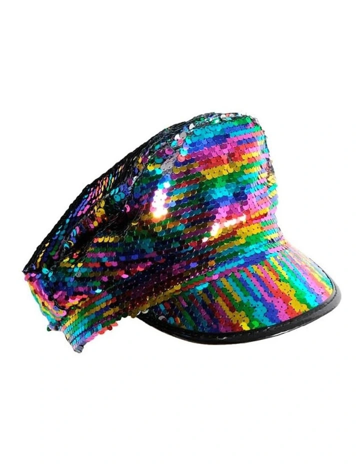 Deluxe Sequin Hat in Rainbow/Silver