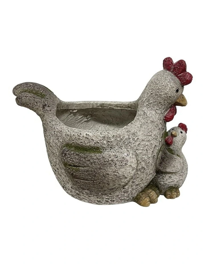 Animal Chicken And Chick Planter Pot in Natural/Red