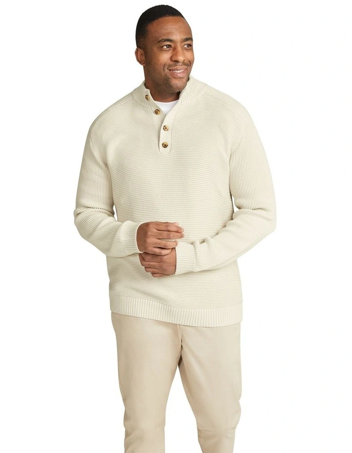 Harold Button Neck Sweater in Ecru